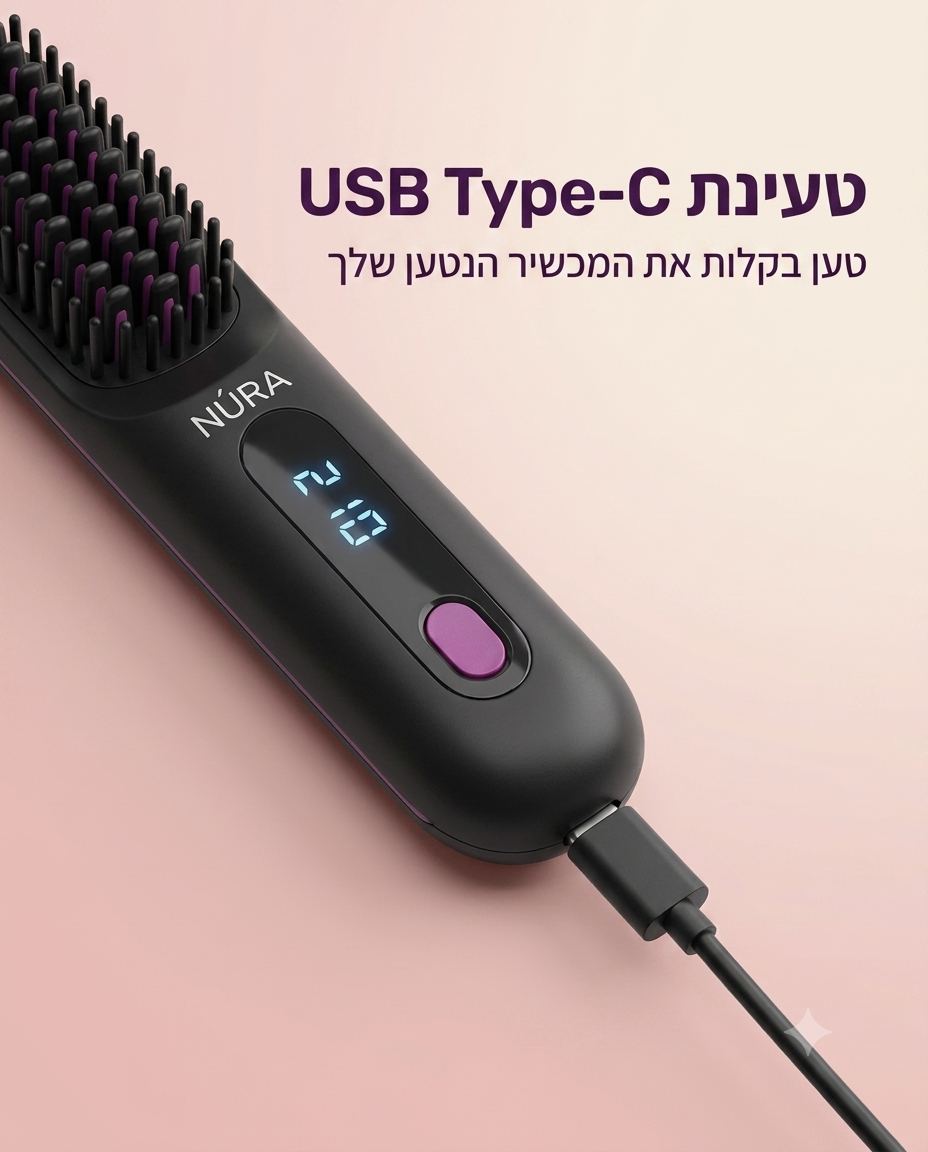 NÚRA Sleek Comb™ — מסרק החלקה חשמלי נטען