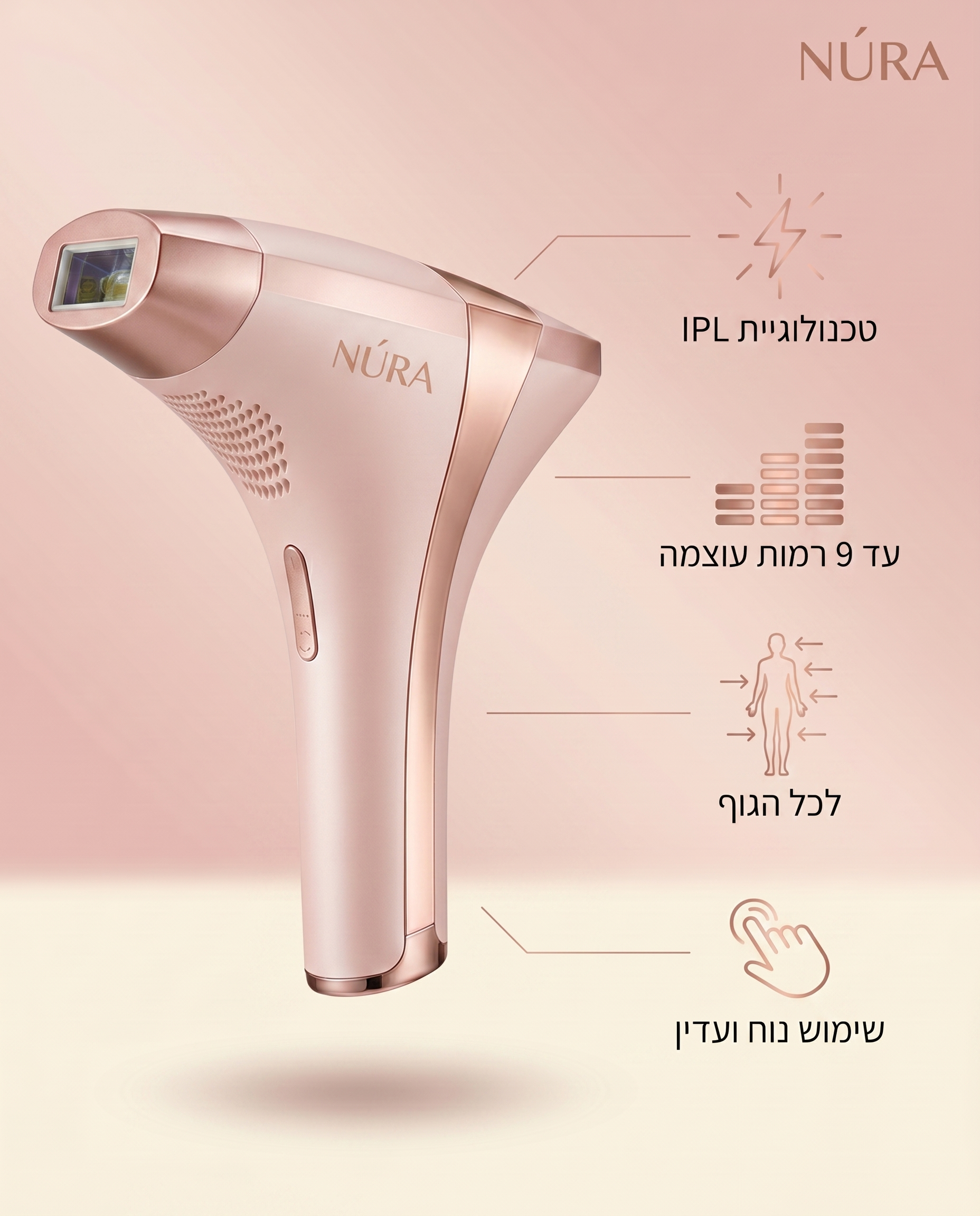NÚRA Pro IPL™ — מכשיר הפחתת שיער IPL