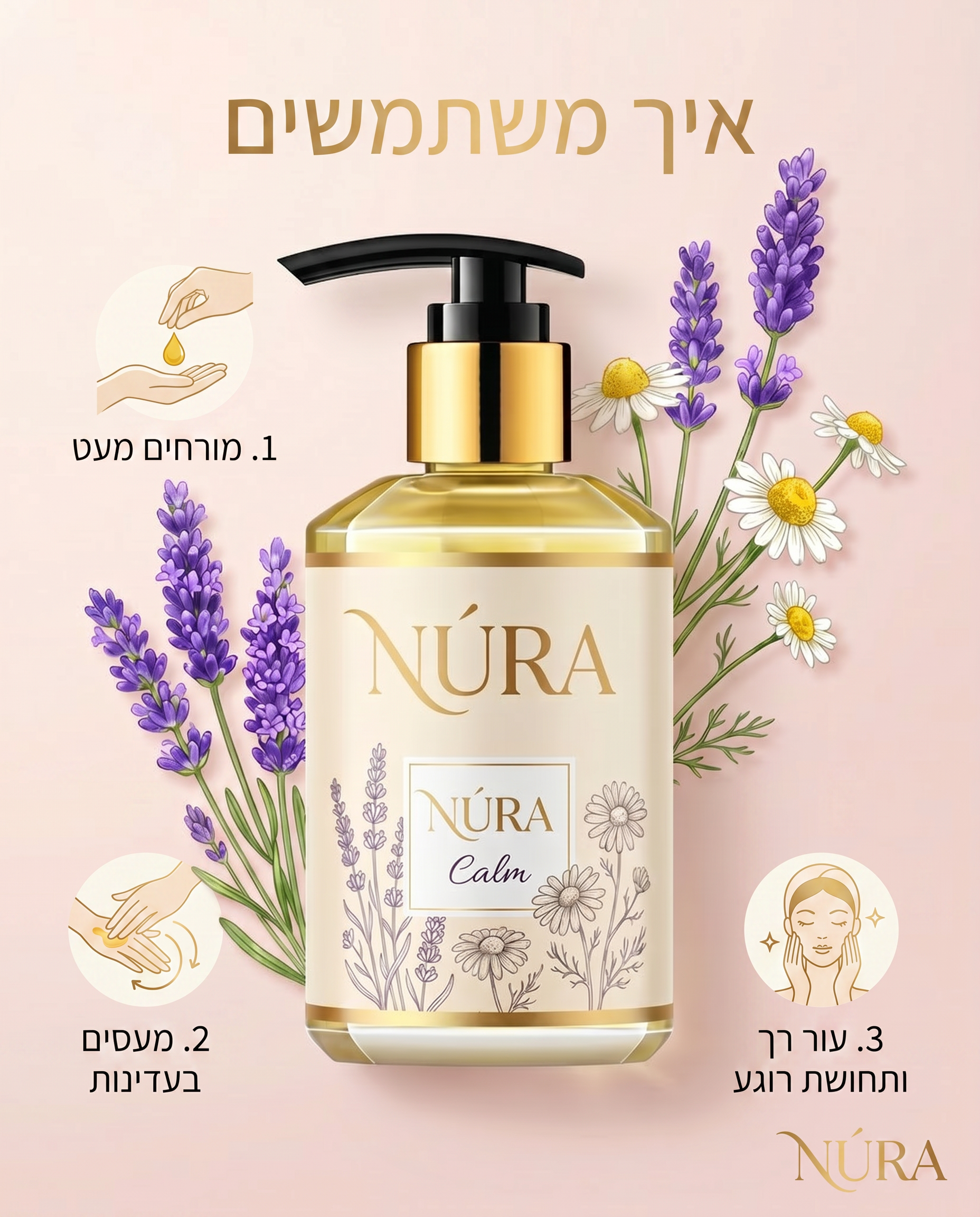 NÚRA Calm™ — שמן עיסוי ארומטי לבנדר ובבונג