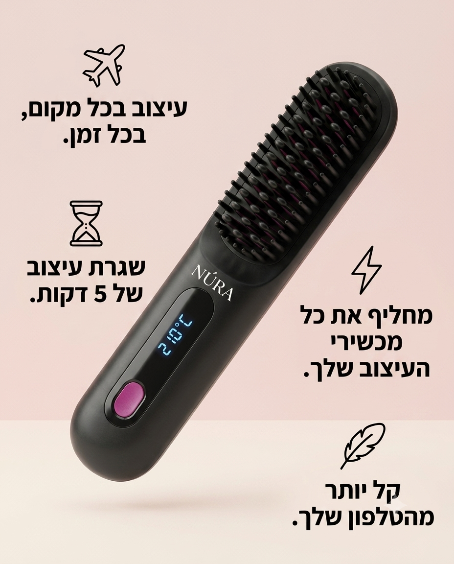 NÚRA Sleek Comb™ — מסרק החלקה חשמלי נטען