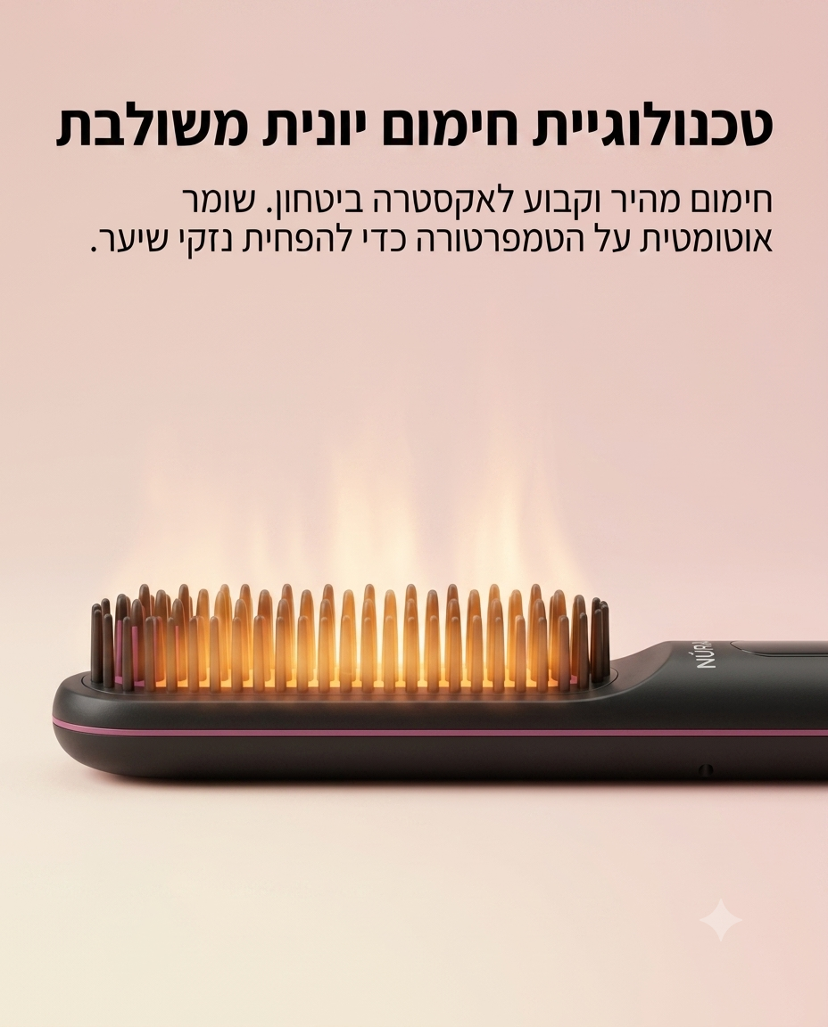 NÚRA Sleek Comb™ — מסרק החלקה חשמלי נטען