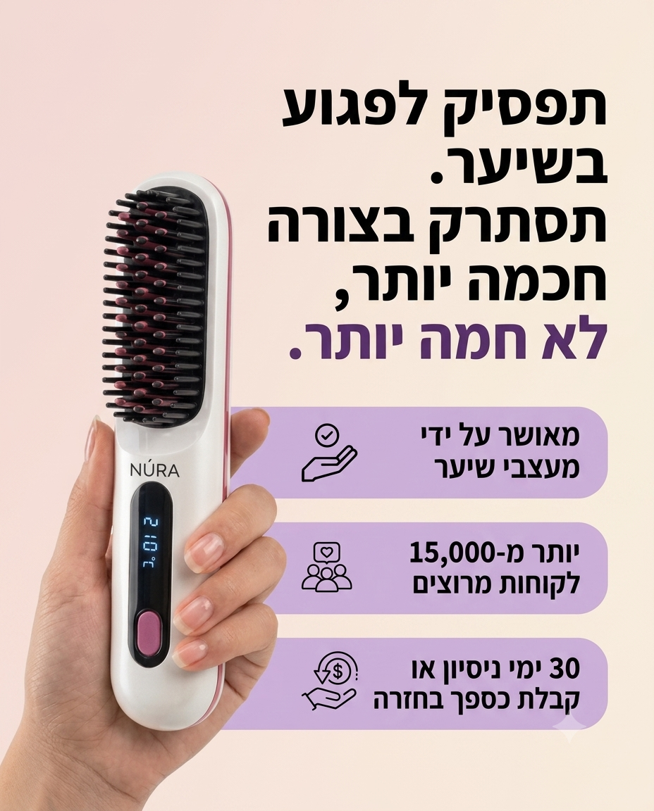 NÚRA Sleek Comb™ — מסרק החלקה חשמלי נטען