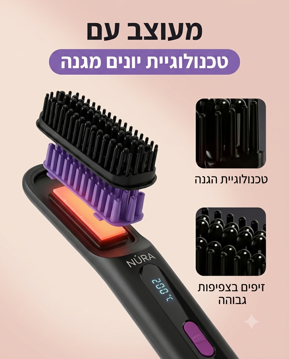 NÚRA Sleek Comb™ — מסרק החלקה חשמלי נטען
