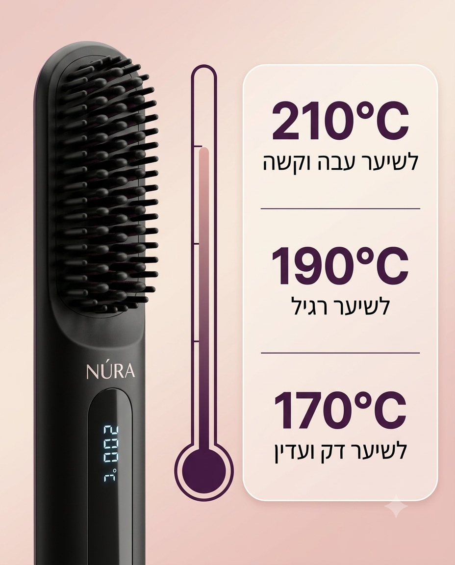 NÚRA Sleek Comb™ — מסרק החלקה חשמלי נטען