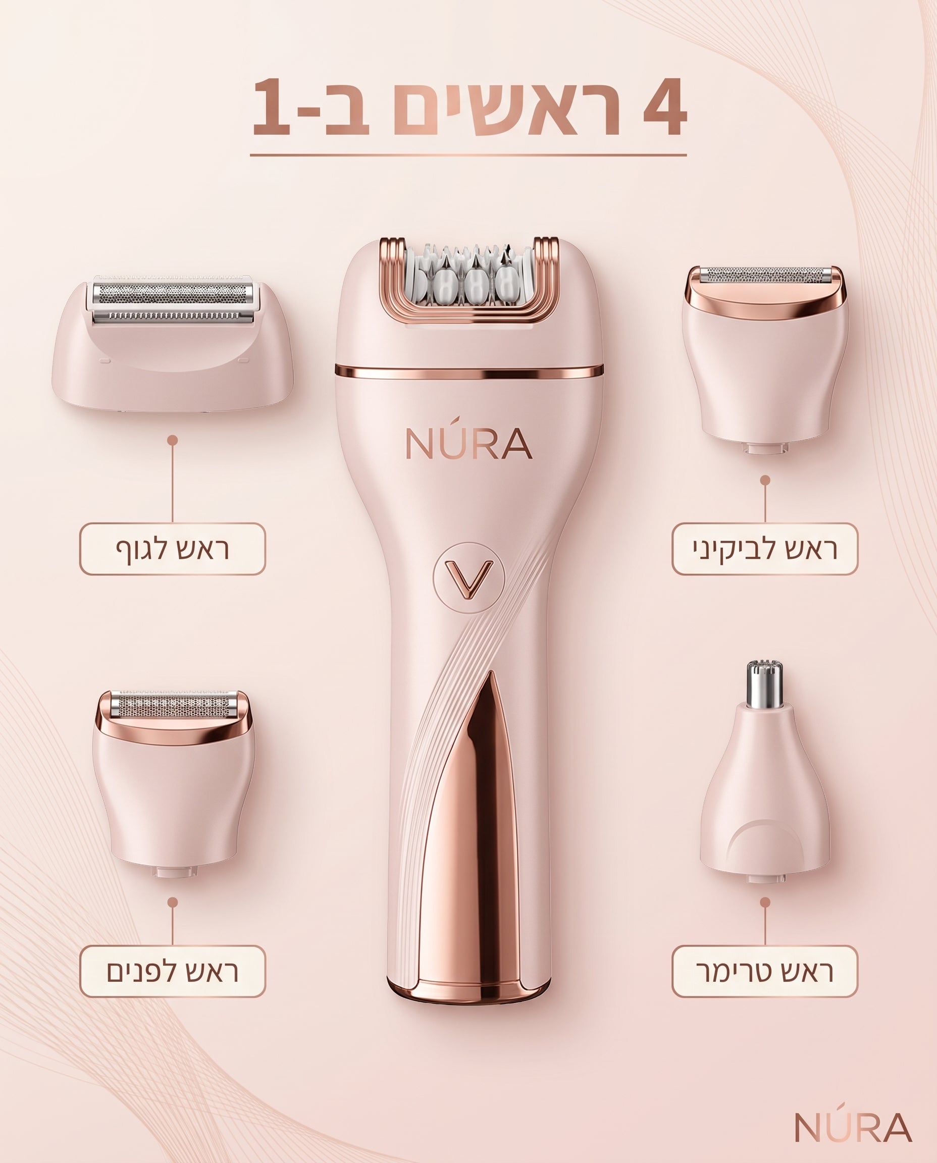 NÚRA Glow™ — מכשיר גילוח 4 ב-1 לאישה