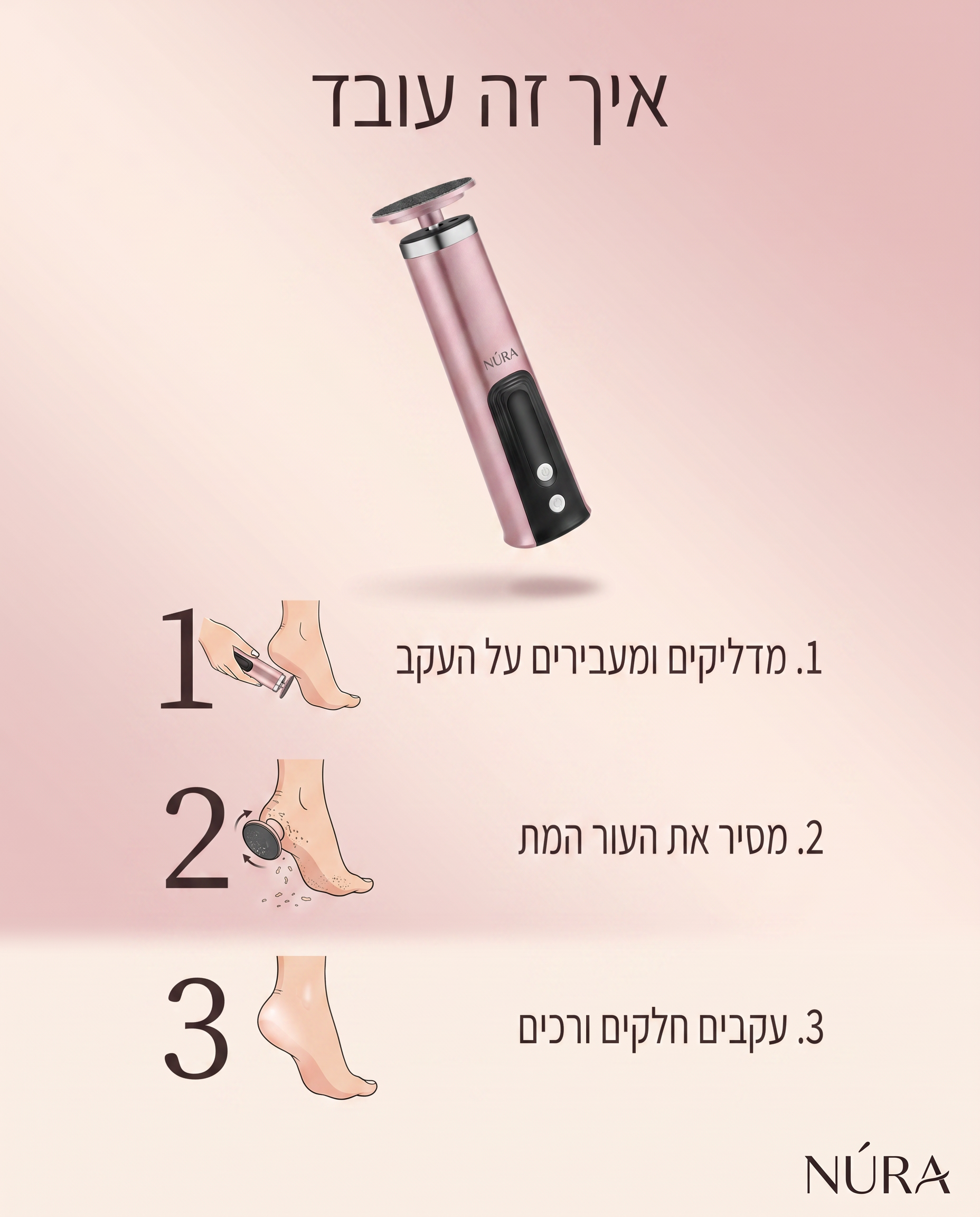 NÚRA Soft™ — מסיר עור מת חשמלי לרגליים