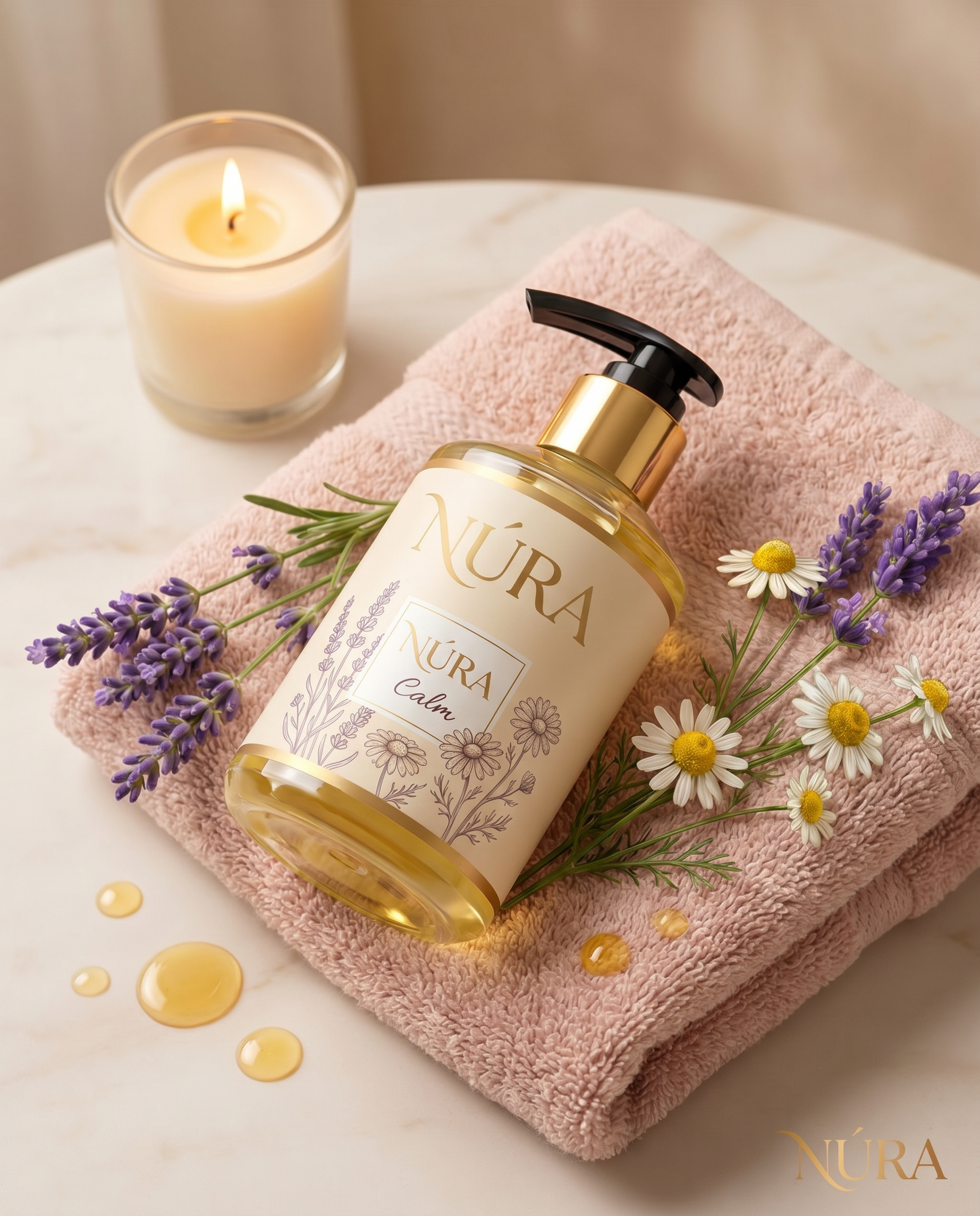 NÚRA Calm™ — שמן עיסוי ארומטי לבנדר ובבונג