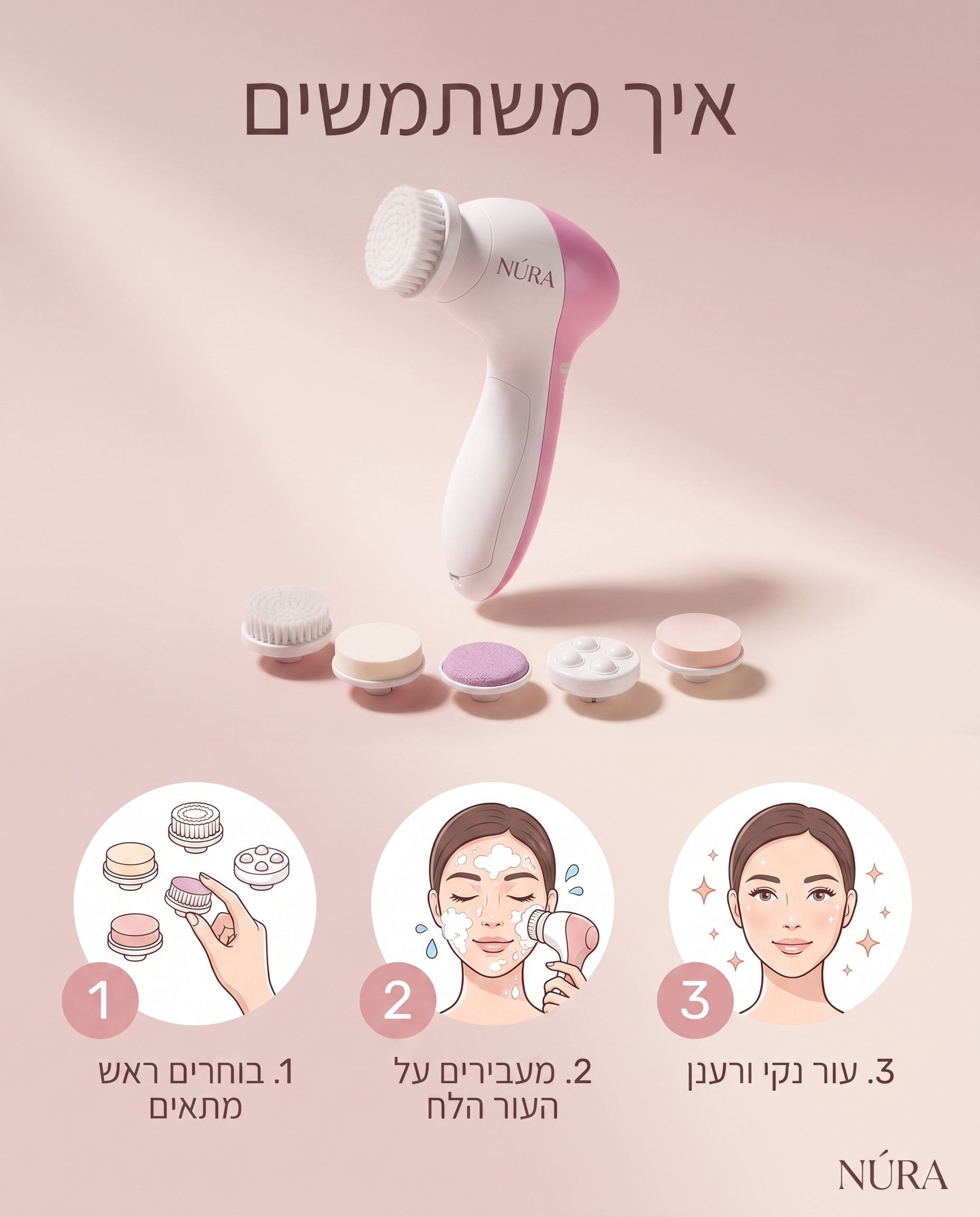NÚRA Spa™ — מברשת ניקוי פנים חשמלית 5 ב-1